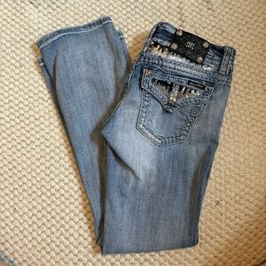 Miss Me Light Blue Boot Cut Jeans with Sequin Accents